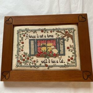Framed Cross-Stitch Art with Cat Quote